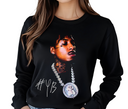 Woman styling black NBA YoungBoy Top Pain long sleeve, casual unisex rap shirt.