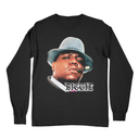 Black King of Brooklyn long sleeve shirt flat lay front view featuring vintage crown portrait.