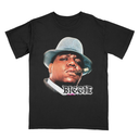 Black King of Brooklyn t-shirt flat lay front view featuring vintage biggie portrait design.