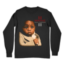 Black Lil Wayne Tha Carter III graphic long sleeve flat lay front view, vintage hip hop streetwear.
