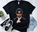 Black Puerto Rican Bunny tee mockup styled with sneakers, urban streetwear.