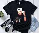 Black Velvet Showman tee mockup styled with sneakers, urban
streetwear.