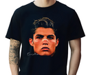 Black t-shirt with a graphic of a person's face and the name 'Cristiano' on a white background