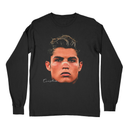 Black long-sleeve shirt with a graphic of a person's face and the name 'Cristiano' on a white background