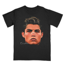 Black t-shirt with a graphic of a person's face and the name 'Cristiano' on a white background