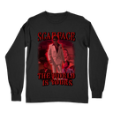 A long sleeve black t-shirt with a graphic print of Scarface and the text 'SCARFACE THE WORLD IS YOURS'.