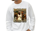 Man wearing LeBron 'Chosen One' White Tee – Vintage High School Basketball Style