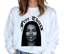 Woman styling Mariah the Scientist 'Free Thug' White Sweatshirt – Baddie Aesthetic