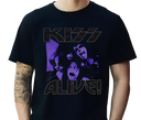 Man wearing KISS Alive Tee – Vintage Rock Streetwear with Leather Jacket