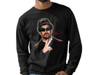  Man wearing black Puerto Rican Bunny long sleeve, Latin music fan apparel.