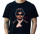 Man wearing black Puerto Rican Bunny t-shirt, Latin music fan apparel.