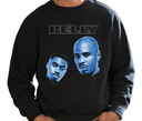 Men's Belly Movie Black Sweatshirt – Adult wearing classic DMX & Nas hip-hop film streetwear hoodie – 90s urban crime drama style