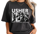Women's Usher Past Present Future Black Tee - Female wearing Y2K R&B throwback streetwear