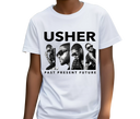 Youth Usher Past Present Future Tee - Young fan wearing retro R&B tribute White shirt