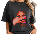 Woman styling Nicki Minaj Black Tee – Feminine Rap Baddie Look