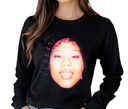 Woman styling black Her Loss long sleeve, casual unisex rap shirt.
