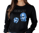 Women's Belly Movie Black Long Sleeve – Female wearing DMX & Nas classic hip-hop film streetwear tee – unisex urban fan apparel