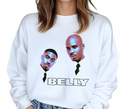 Women's Belly Movie White Sweatshirt – Female wearing DMX & Nas classic hip-hop film streetwear hoodie – unisex urban fan apparel