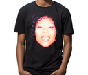 Youth wearing black Her Loss t-shirt, kid-friendly rap fan gear.
