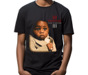 Youth wearing black Lil Wayne Tha Carter III t-shirt, kid-friendly rap fan gear.