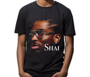 Youth wearing black Shai Gilgeous-Alexander MVP t-shirt, kid-friendly NBA fan gear.