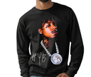 Man wearing black NBA YoungBoy Top Pain long sleeve, vintage hip hop apparel.