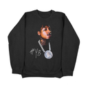 Black NBA YoungBoy Top Pain vintage graphic sweatshirt flat lay front view, retro rap streetwear.