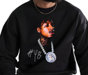 Man wearing black NBA YoungBoy Top Pain sweatshirt, vintage hip hop apparel.
