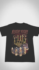 Floating black Fright Night vintage horror t-shirt showing front graphic.