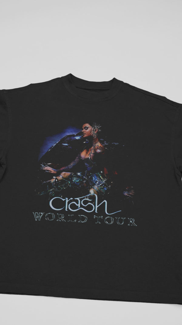 Official Kehlani 'The Crash World Tour' T-shirt - Close-up video shows ultra-soft tri-blend fabric, exclusive tour date graphics, and reinforced stitching for concert-ready durability.