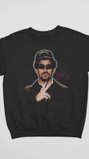 Floating black Puerto Rican Bunny sweatshirt showing front portrait graphic.