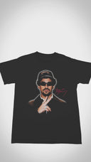  Floating black Puerto Rican Bunny t-shirt showing front portrait graphic.