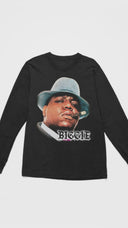 Floating black King of Brooklyn long sleeve shirt showing front graphic print.