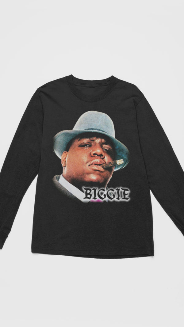 Floating black King of Brooklyn long sleeve shirt showing front graphic print.