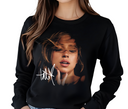  Woman styling black Tate McRae Greedy long sleeve, casual unisex pop shirt.