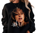  Woman styling black Tate McRae Greedy sweatshirt casual unisex pop fan gear.